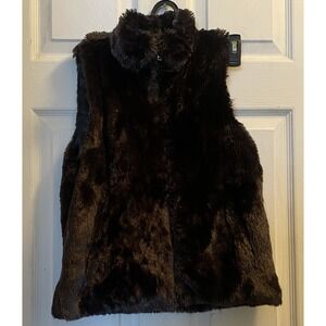 Mixit Vest Womens Brown Faux Fur Zip Front Sleeveless Lined Cozy Plush Size Sm